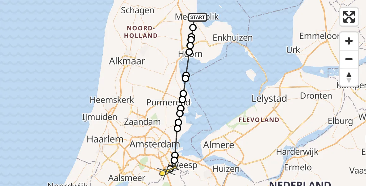 Routekaart van de vlucht: Lifeliner 1 naar Academisch Medisch Centrum (AMC), Dissel