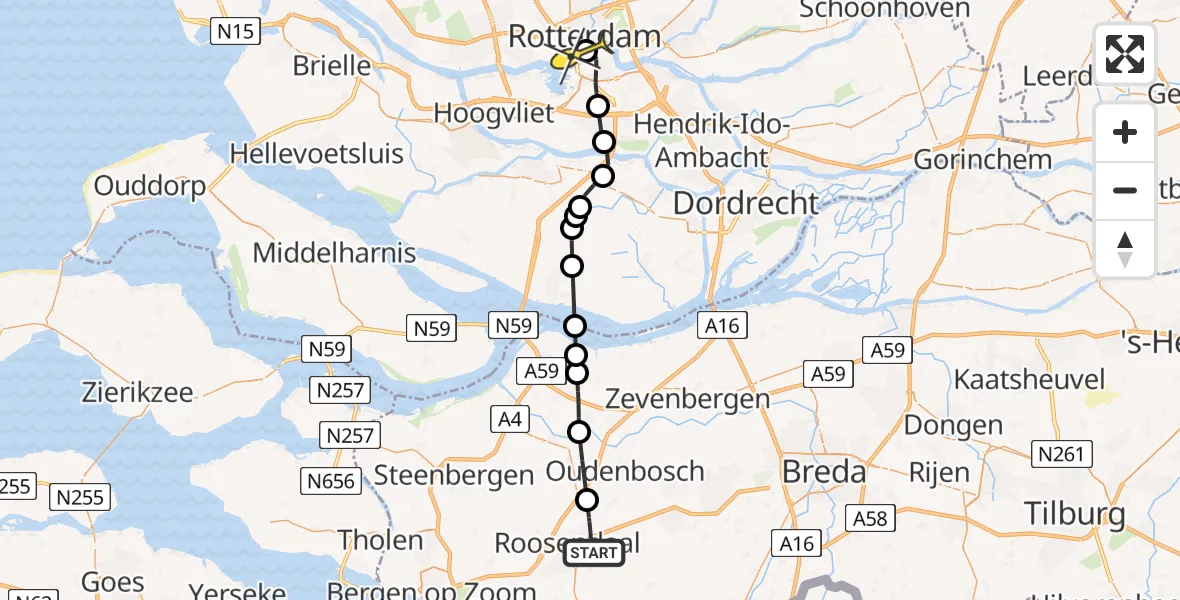 Routekaart van de vlucht: Lifeliner 2 naar Erasmus MC, Bredaseweg