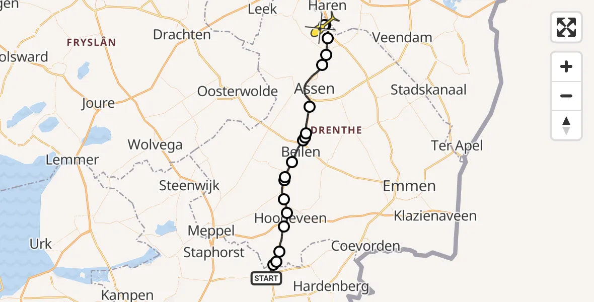 Routekaart van de vlucht: Lifeliner 4 naar Groningen Airport Eelde, Coevorderweg