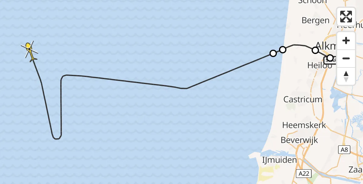 Routekaart van de vlucht: Kustwachthelikopter naar Parelweg