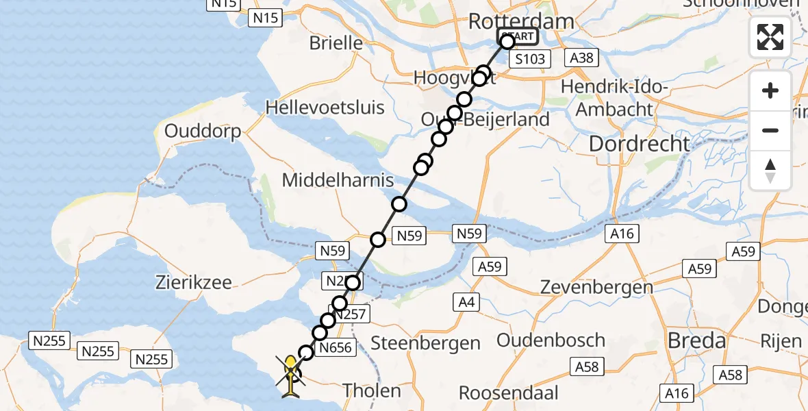 Routekaart van de vlucht: Lifeliner 2 naar Sint-Maartensdijk, Schiehavenweg