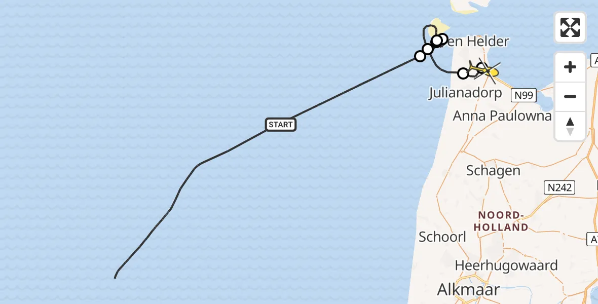 Routekaart van de vlucht: Kustwachthelikopter naar Vliegveld De Kooy, Luchthavenweg