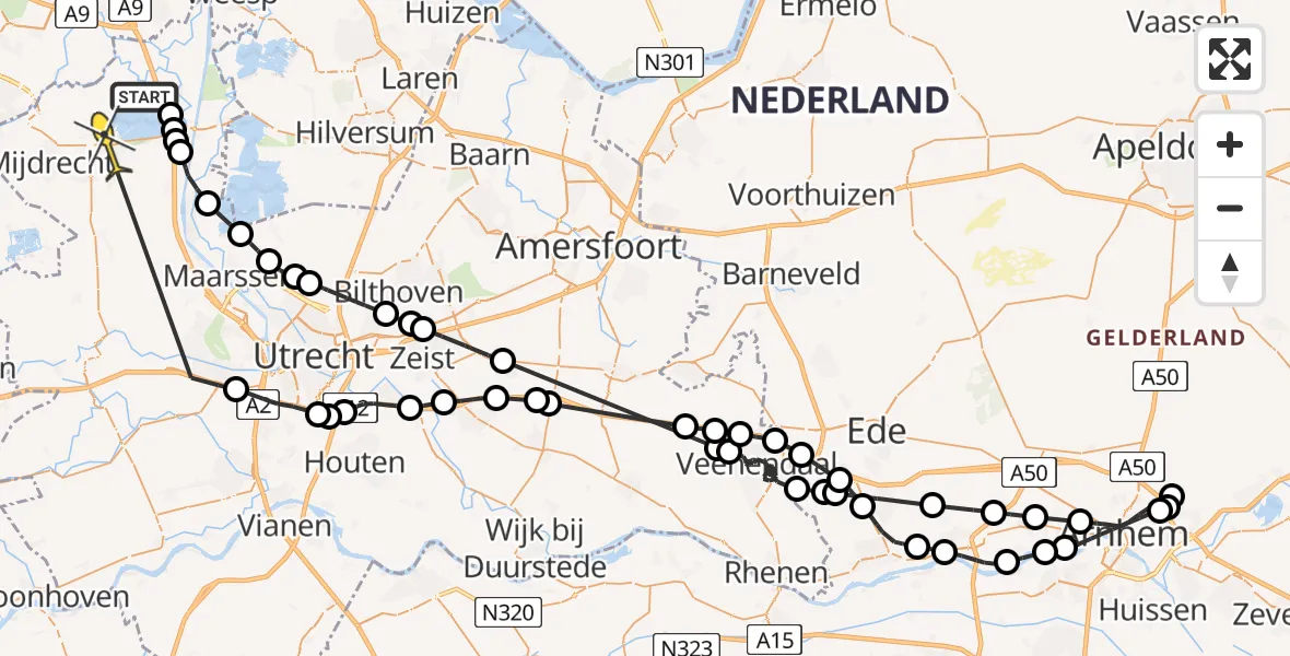 Routekaart van de vlucht: Politieheli naar Vinkeveen, Dodaarslaan