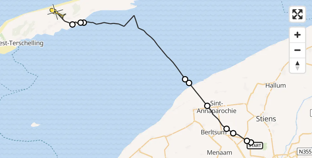 Routekaart van de vlucht: Ambulanceheli naar Formerum, Dyksterhuzen
