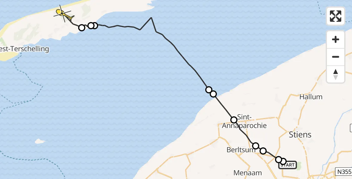 Routekaart van de vlucht: Ambulancehelikopter naar Formerum, Dyksterhuzen