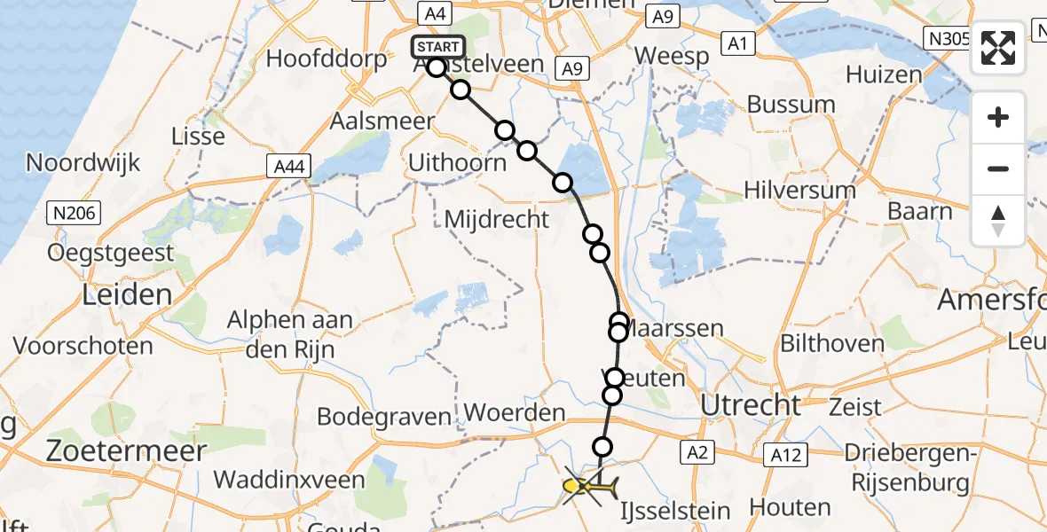 Routekaart van de vlucht: Politieheli naar Montfoort, Van Weerden-Poelmanweg