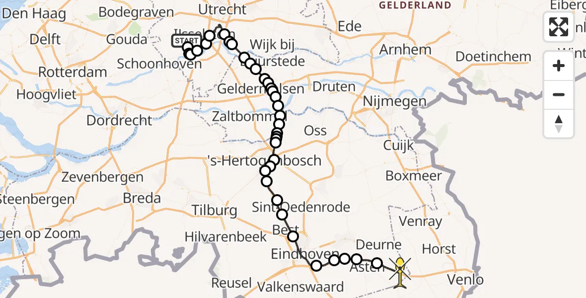 Routekaart van de vlucht: Politieheli naar Helenaveen, M A Reinaldaweg