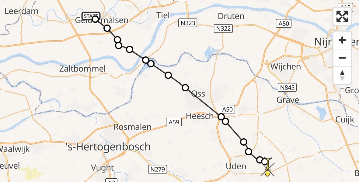 Routekaart van de vlucht: Lifeliner 3 naar Vliegbasis Volkel, Oudenhof