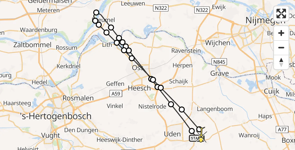 Routekaart van de vlucht: Lifeliner 3 naar Vliegbasis Volkel, Jagersveld