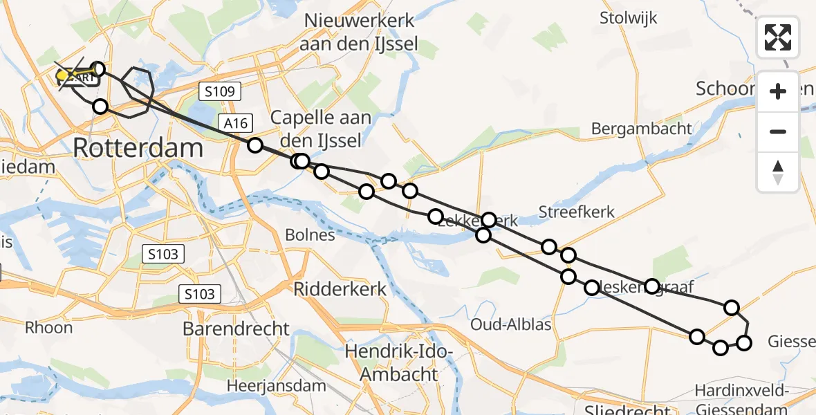 Routekaart van de vlucht: Lifeliner 2 naar Rotterdam The Hague Airport, Van der Duijn van Maasdamweg