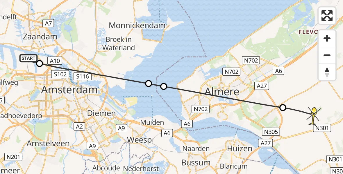 Routekaart van de vlucht: Lifeliner 1 naar Zeewolde, Kompasweg