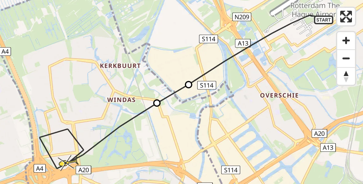 Routekaart van de vlucht: Lifeliner 2 naar Schiedam, Zaventembaan