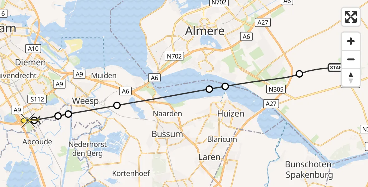 Routekaart van de vlucht: Lifeliner 1 naar Academisch Medisch Centrum (AMC), Gruttoweg