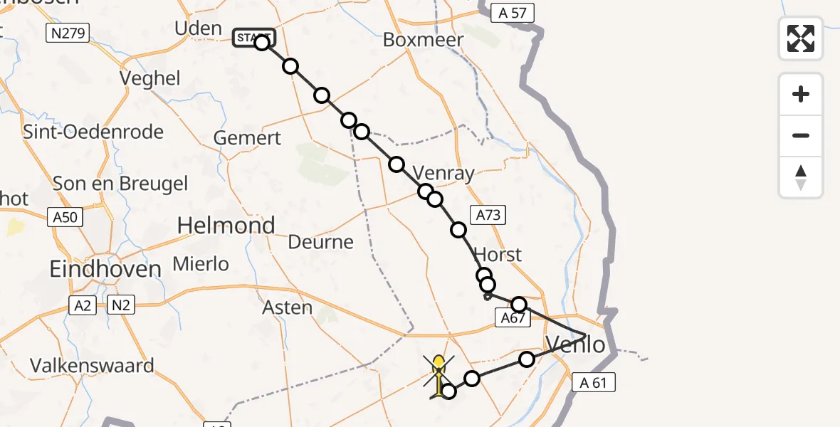 Routekaart van de vlucht: Politieheli naar Panningen, Beukenlaan