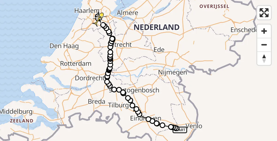 Routekaart van de vlucht: Politieheli naar Schiphol, Kievit