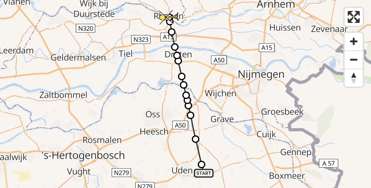 Routekaart van de vlucht: Lifeliner 3 naar Rhenen, Achter-Oventje