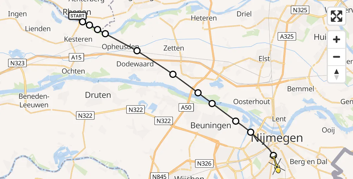 Routekaart van de vlucht: Lifeliner 3 naar Radboud Universitair Medisch Centrum, Cuneralaan