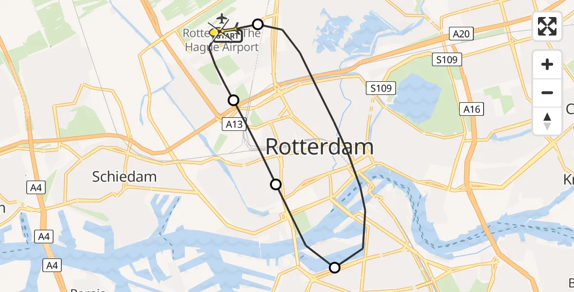 Routekaart van de vlucht: Lifeliner 2 naar Rotterdam The Hague Airport, Deelenpad