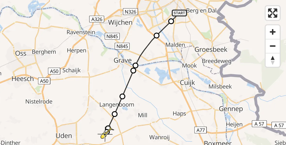 Routekaart van de vlucht: Lifeliner 3 naar Vliegbasis Volkel, Avondroodvlinderstraat