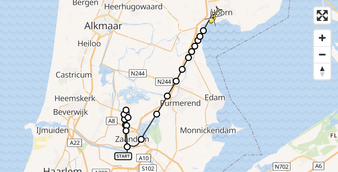 Routekaart van de vlucht: Lifeliner 1 naar Hoorn, Elbaweg