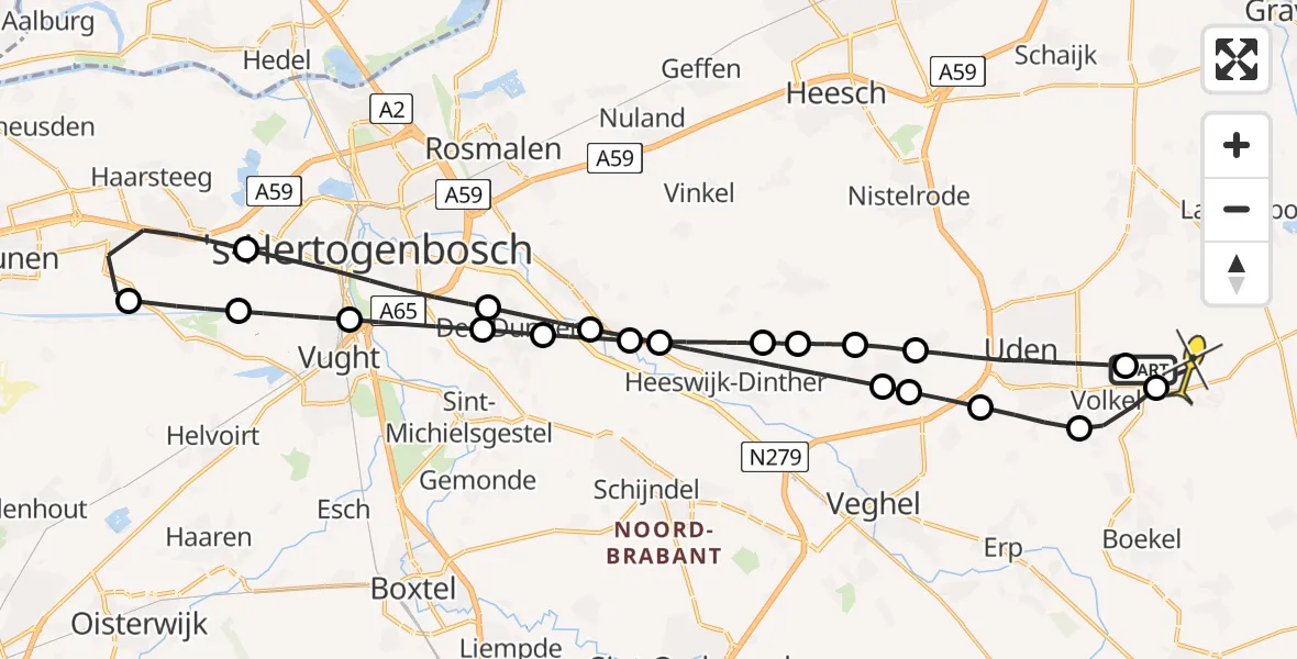 Routekaart van de vlucht: Lifeliner 3 naar Vliegbasis Volkel, Weverstraat