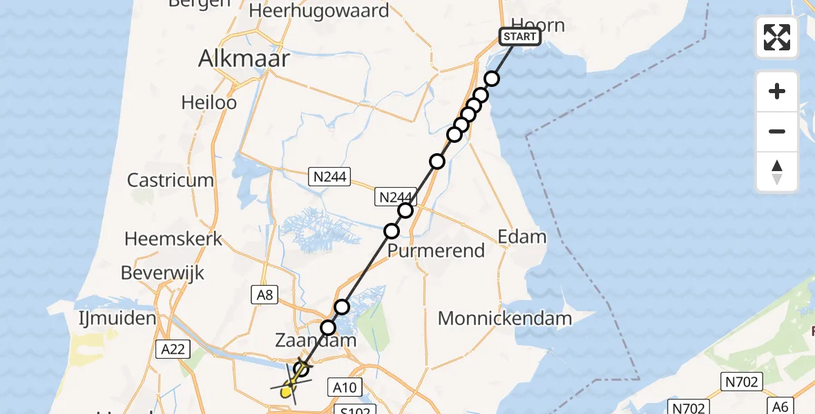 Routekaart van de vlucht: Lifeliner 1 naar Amsterdam Heliport, Stadsstrand Hoorn