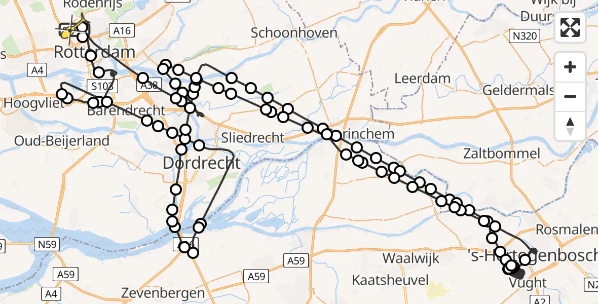 Routekaart van de vlucht: Politieheli naar Rotterdam The Hague Airport, Fairoaksbaan