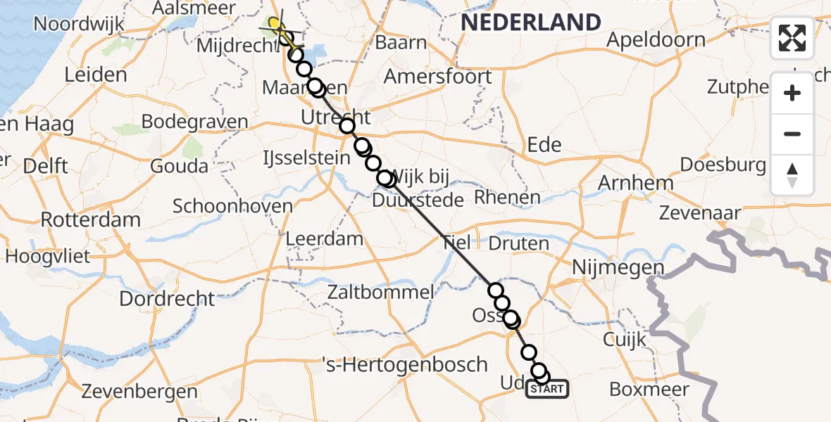 Routekaart van de vlucht: Politieheli naar Nieuwer Ter Aa, Jagersveld