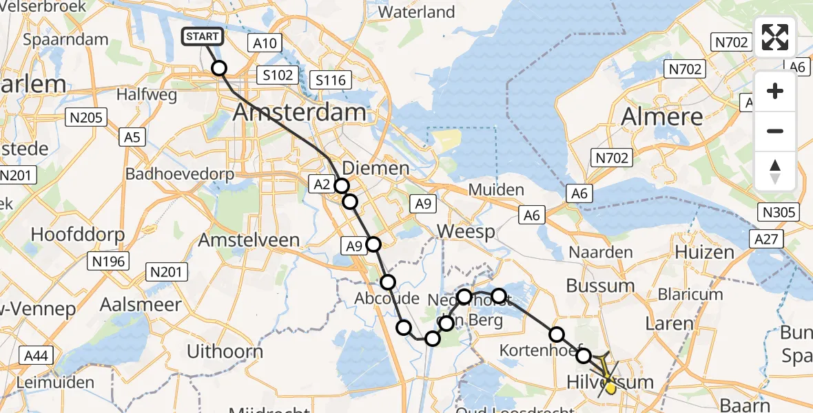 Routekaart van de vlucht: Lifeliner 1 naar Hilversum, Corsicaweg