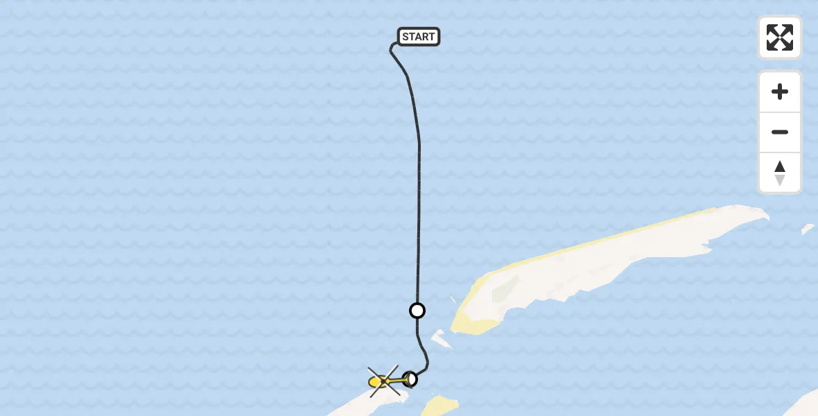 Routekaart van de vlucht: Kustwachthelikopter naar Vlieland, Kampweg