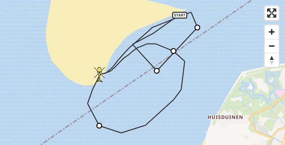 Routekaart van de vlucht: Kustwachthelikopter naar Den Hoorn, Noorderhaaks