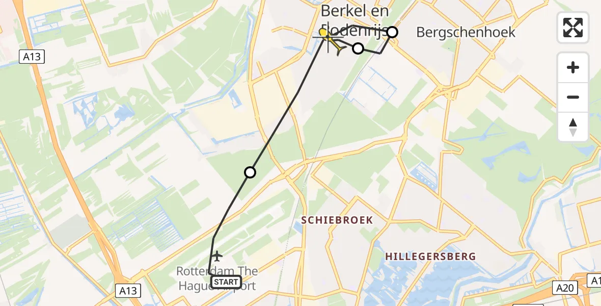 Routekaart van de vlucht: Lifeliner 2 naar Berkel en Rodenrijs, Oude Bovendijk