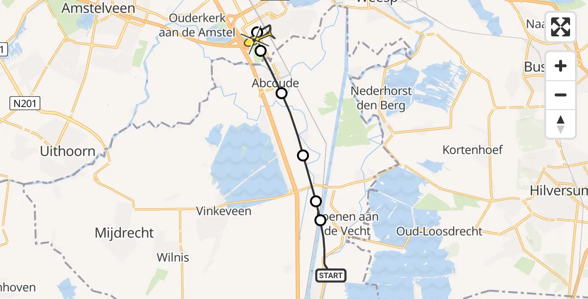 Routekaart van de vlucht: Lifeliner 1 naar Academisch Medisch Centrum (AMC), Stationsweg