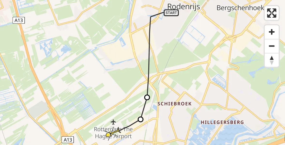 Routekaart van de vlucht: Lifeliner 2 naar Rotterdam The Hague Airport, Veilingweg