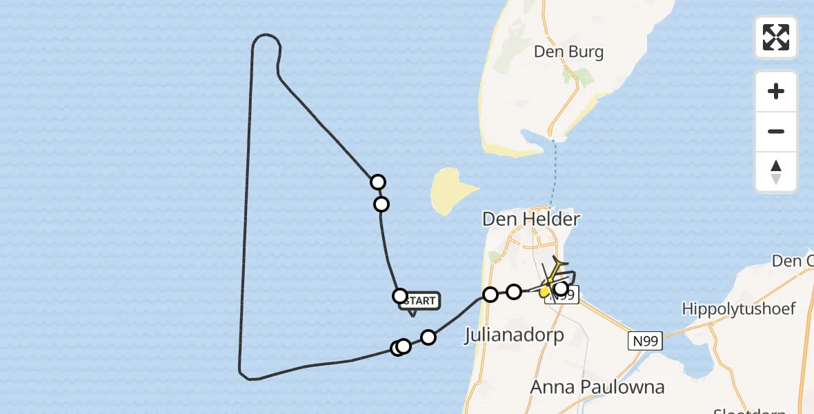 Routekaart van de vlucht: Kustwachthelikopter naar Vliegveld De Kooy, Luchthavenweg