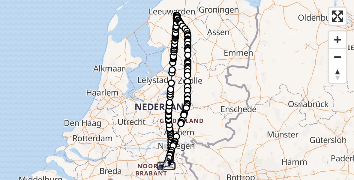 Vluchtroute Politiehelikopter van Vliegbasis Volkel naar Vliegbasis Volkel