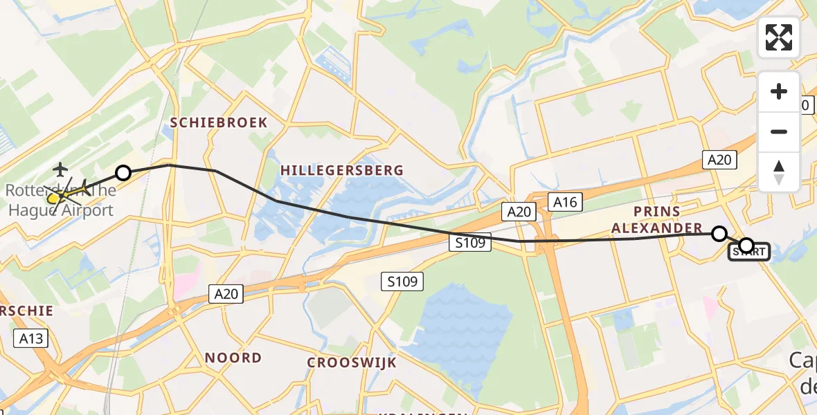 Routekaart van de vlucht: Lifeliner 2 naar Rotterdam The Hague Airport, Wormserstraat