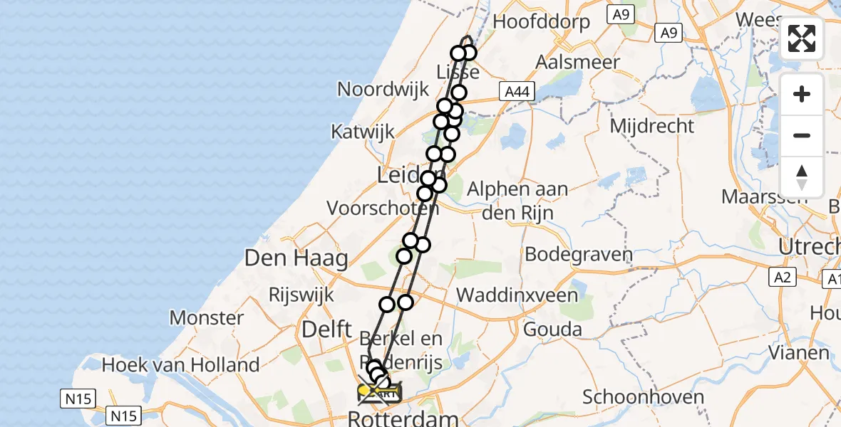 Routekaart van de vlucht: Lifeliner 2 naar Rotterdam The Hague Airport, A16 Rotterdam