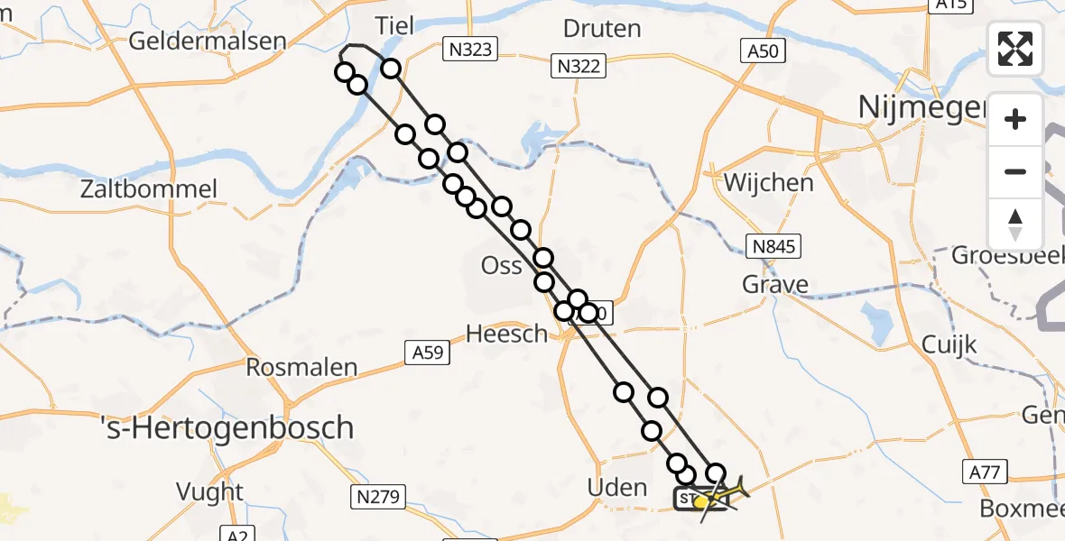 Routekaart van de vlucht: Lifeliner 3 naar Vliegbasis Volkel, Zeelandsedijk