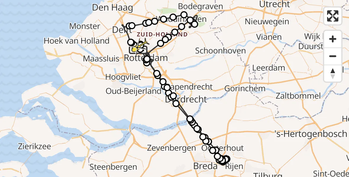 Routekaart van de vlucht: Politieheli naar Rotterdam The Hague Airport, Schieveense polder