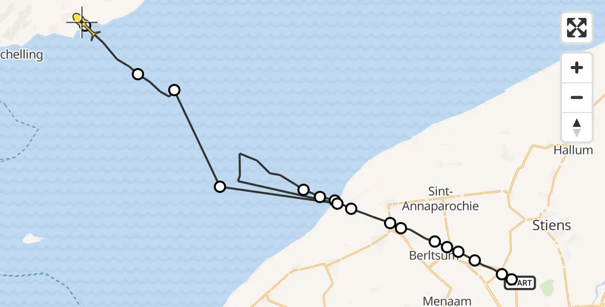 Routekaart van de vlucht: Ambulanceheli naar Landerum, Ingelumerdyk