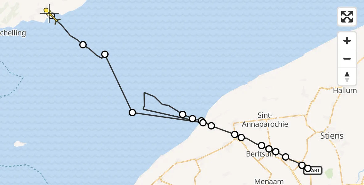 Routekaart van de vlucht: Ambulancehelikopter naar Landerum, Ingelumerdyk