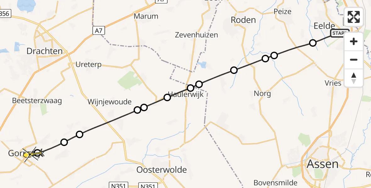 Routekaart van de vlucht: Lifeliner 4 naar Gorredijk, Veldkampweg