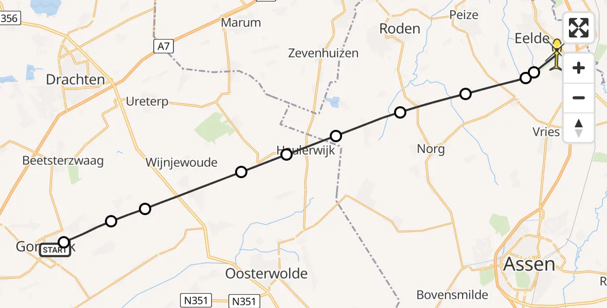 Routekaart van de vlucht: Lifeliner 4 naar Groningen Airport Eelde, Jikke Reinbergenstrjitte