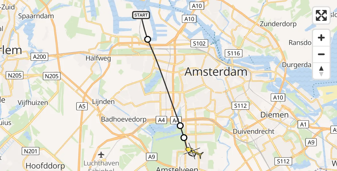 Routekaart van de vlucht: Lifeliner 1 naar Amstelveen, Corsicaweg