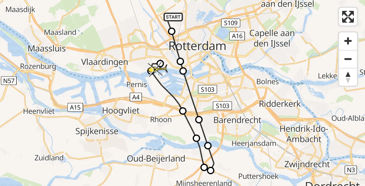 Routekaart van de vlucht: Lifeliner 2 naar Rotterdam, Van der Duijn van Maasdamweg