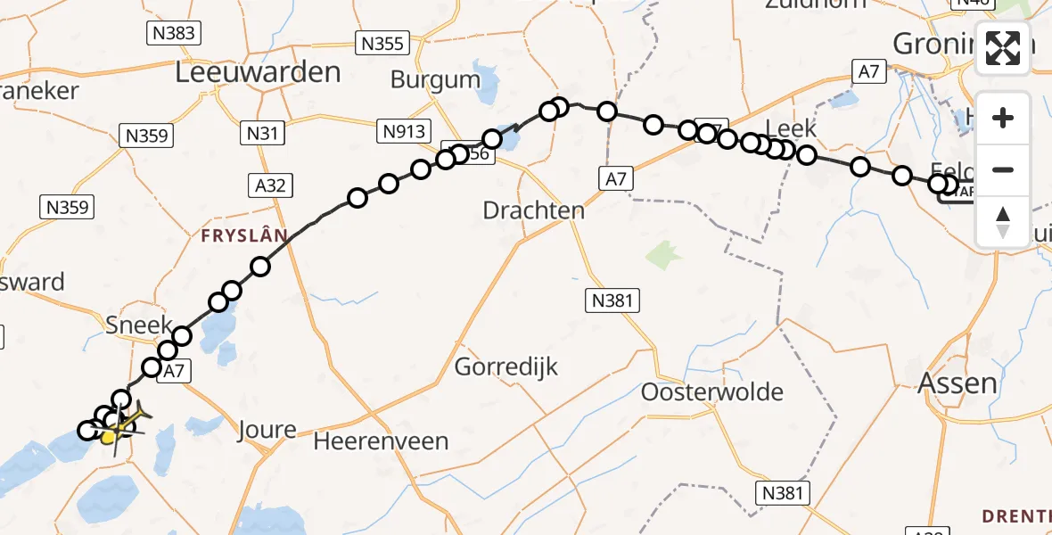 Routekaart van de vlucht: Ambulanceheli naar Hommerts, Mandelandenweg