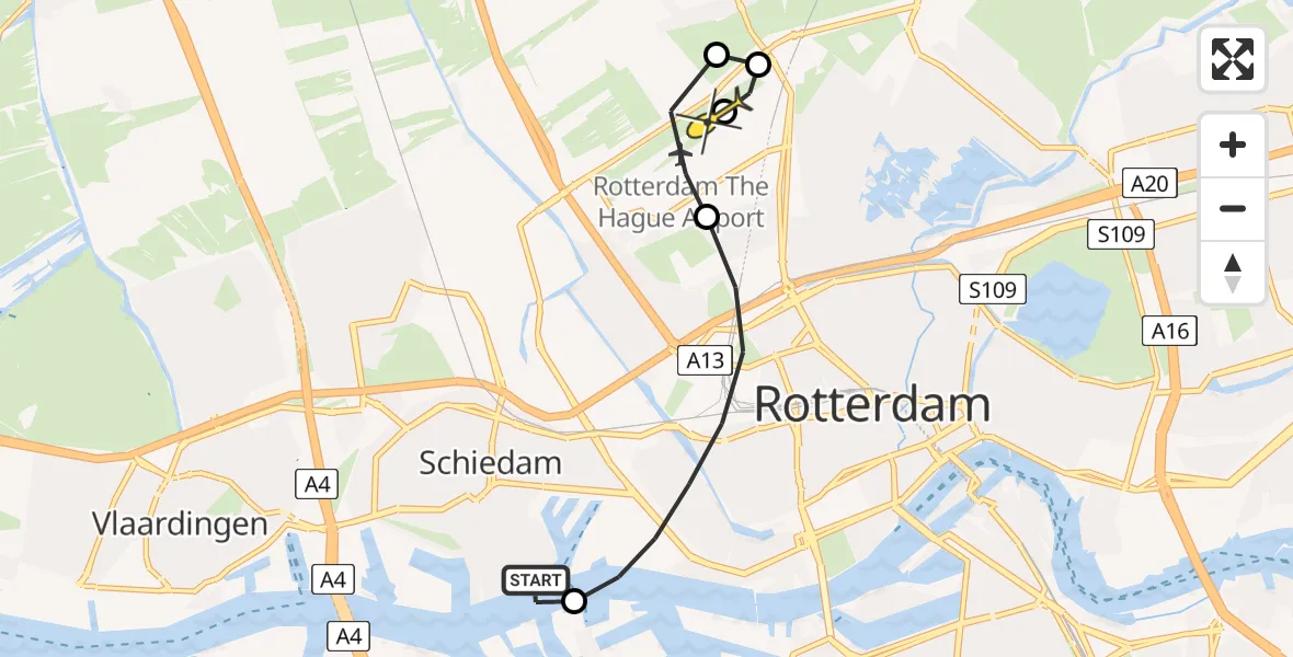 Routekaart van de vlucht: Lifeliner 2 naar Rotterdam The Hague Airport, Lekhaven