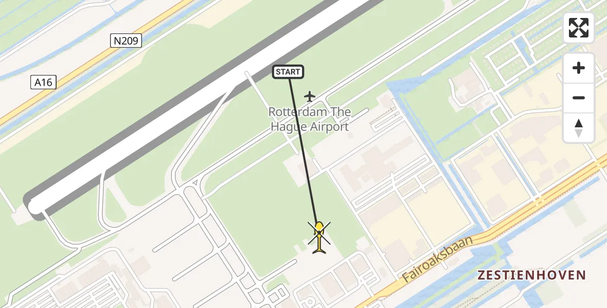 Routekaart van de vlucht: Politiehelikopter naar Rotterdam The Hague Airport, Fairoaksbaan
