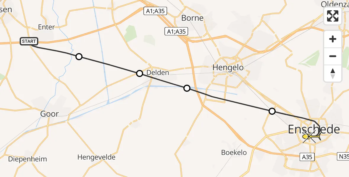 Routekaart van de vlucht: Lifeliner 3 naar Enschede, Rondweg